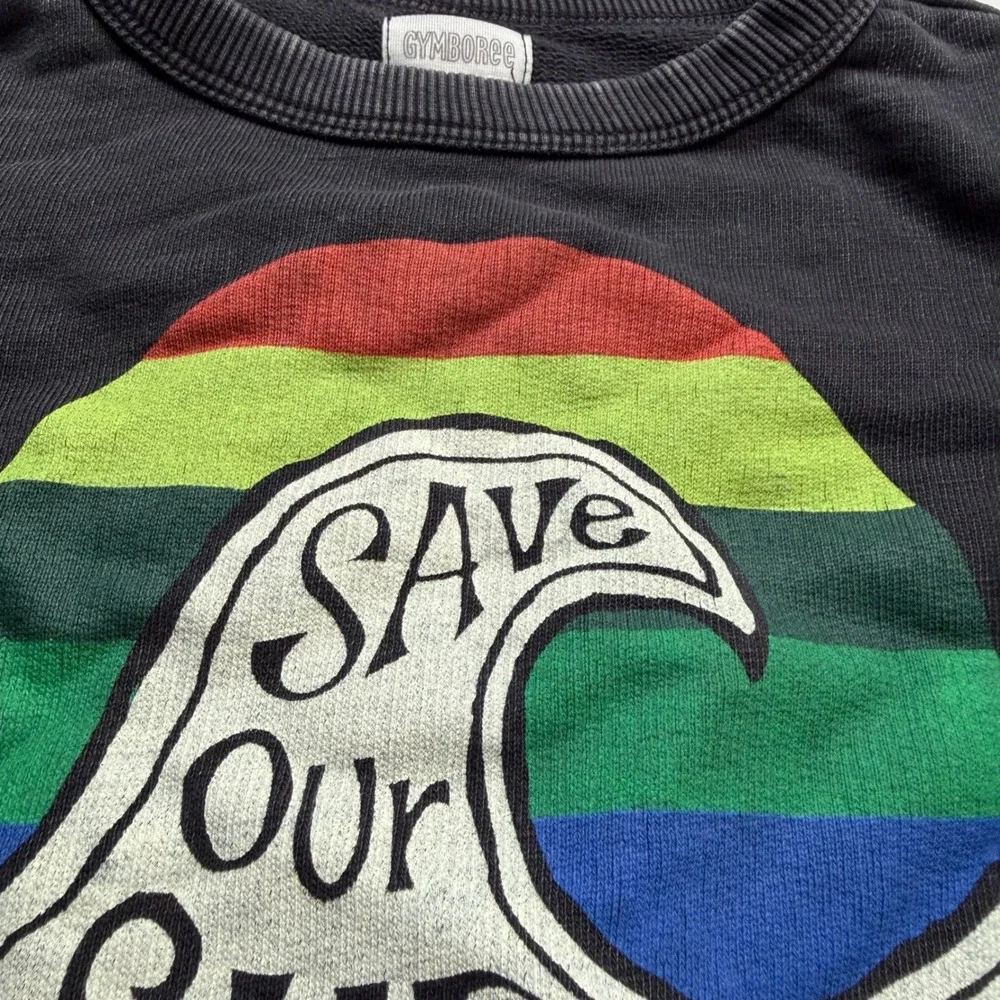 GYMBOREE Sweatshirt Black Save Our Surf Rainbow Graphic Boy's XS Size 4 Play